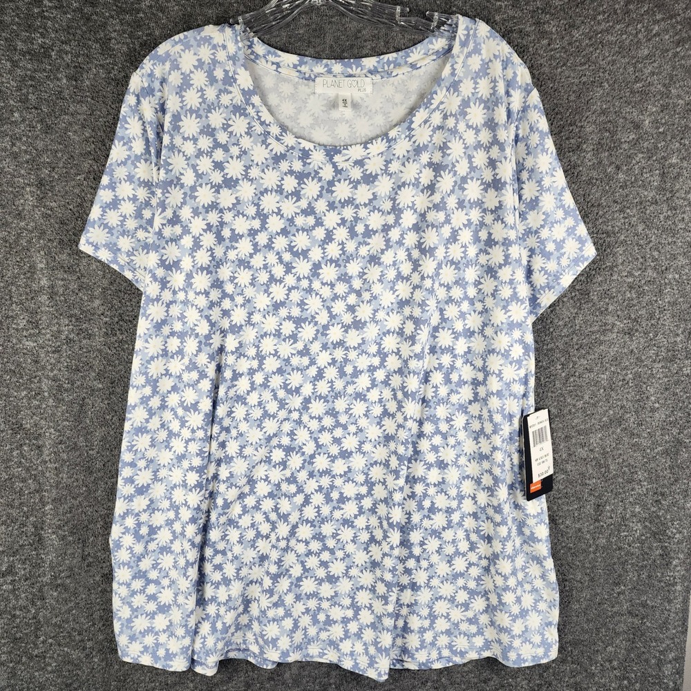 Planet Gold Shirt Womens 4X BFXT811 Brunner Blue Daisy Floral Knit NEW